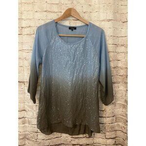 H Trend Top Womens Medium Silk Blue Gray Ombre All Over Sequins Made In Italy
